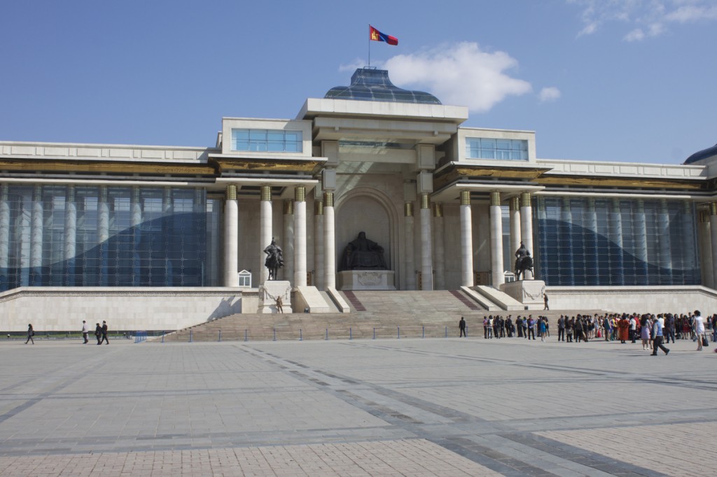 Chinggis Khaan Monuments in front of Parliament bldg